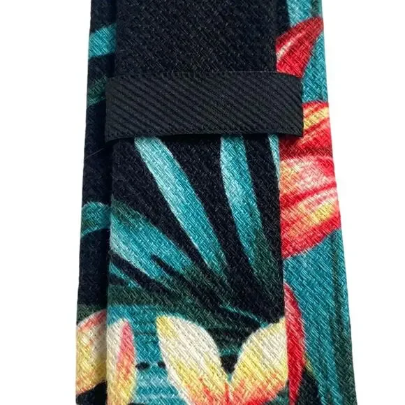 POCKET SQUARE CLOTHING PSC The Kaleo Black Tropical Slim Tie Floral Linen Beachy - Picture 5 of 8